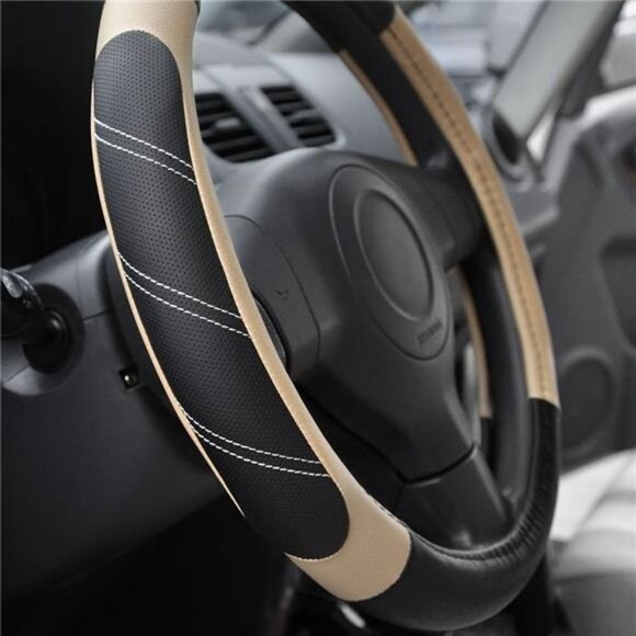 Sport Leather Steering Wheel Cover 14 1/2 inch to 15 inch Universal, Padded Soft - Picture 2 of 7